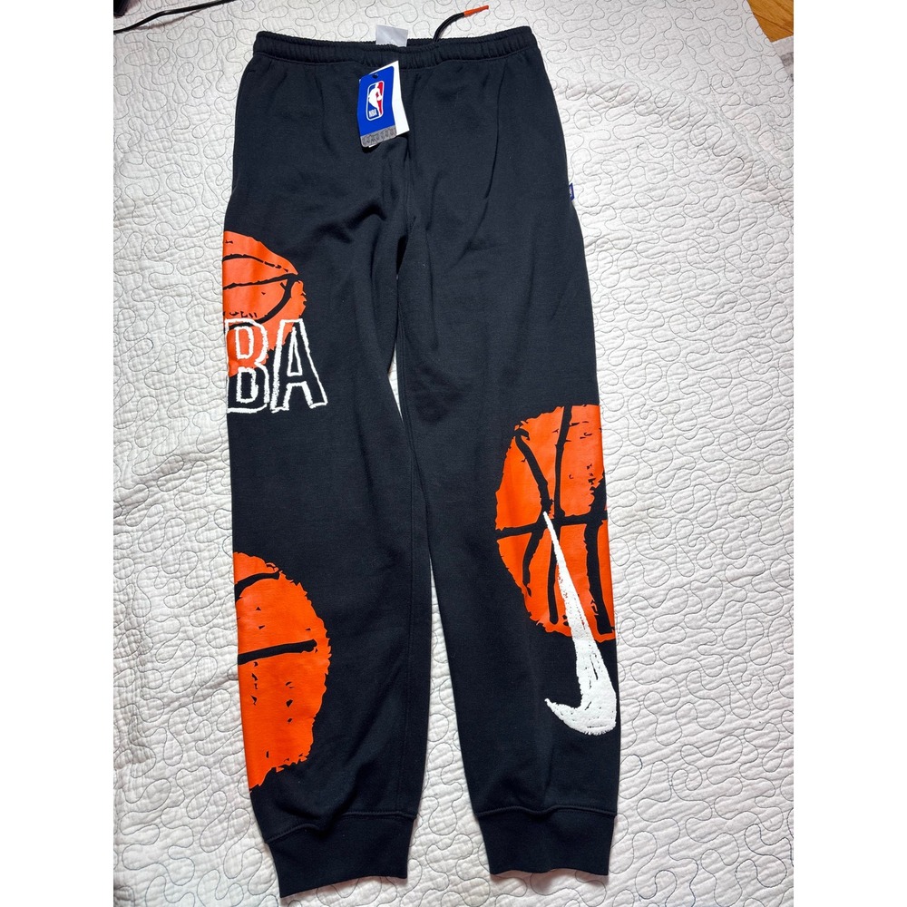 Nike NBA Boys Black Fleece Joggers Basketball Graphic Sweatpants Large 14/16